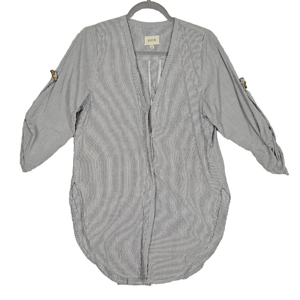 Koch Shirt XS Striped Button Front Tunic Oversized Wooden Toggle Roll Tab READ